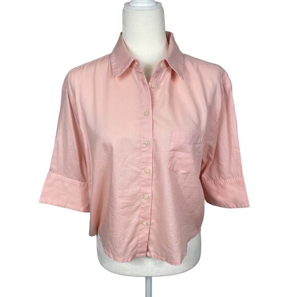 J.Crew Herringbone Twill Button-Up Shirt Minimalist Classic Preppy Pink Size 8 - Picture 1 of 13